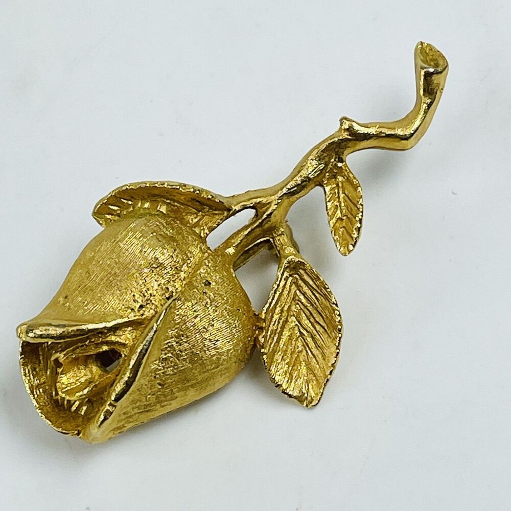 Vintage DuBarry Fifth Avenue DFA Gold Tone Textured Rose Bud Flower Pin Brooch